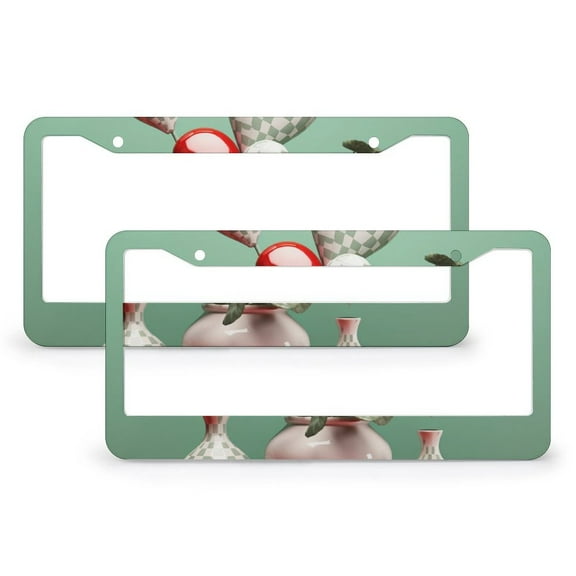 2 PCS Plaid Hearts License Plate Frames Valentines Day Decorations Car Accessories Metal 2 Hole for Girl Women Men Vehicles