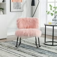 thumbnail image 4 of Fluffy Upholstered Armless Chair with Ottoman, Faux Fur Plush Chair and Stool with Metal Legs for Living Room and Bedroom, 25.2'', Pink, 4 of 7