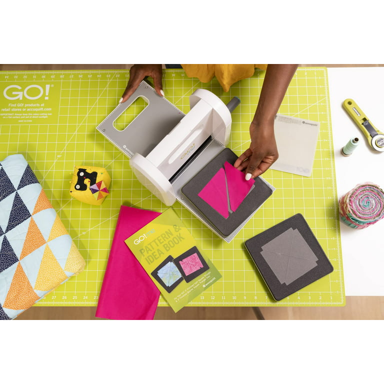 AccuQuilt Go! Me Fabric Cutter Starter Set, 5 Patterns with Instructions, 6 x 6 inch Cutting Mat, and 2 Dies