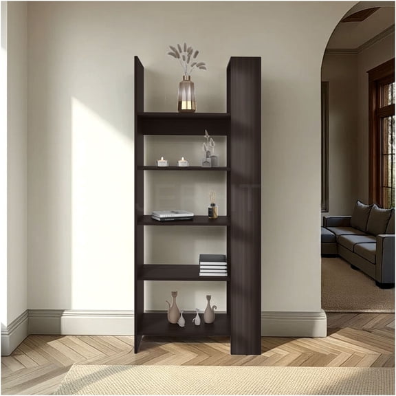 JERFIT Modern Walnut Bookcase, 4-Tier Narrow Bookshelf with Open Storage for Living Room, Bedroom, Home Office