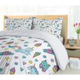thumbnail image 3 of Ambesonne Unicorn Cat Duvet Cover Set, Girls Pattern with Hearts Stars Flowers Ice Cream Funny, Decorative 3 Piece Bedding Set with 2 Pillow Shams, Queen Size, Blue, 3 of 7
