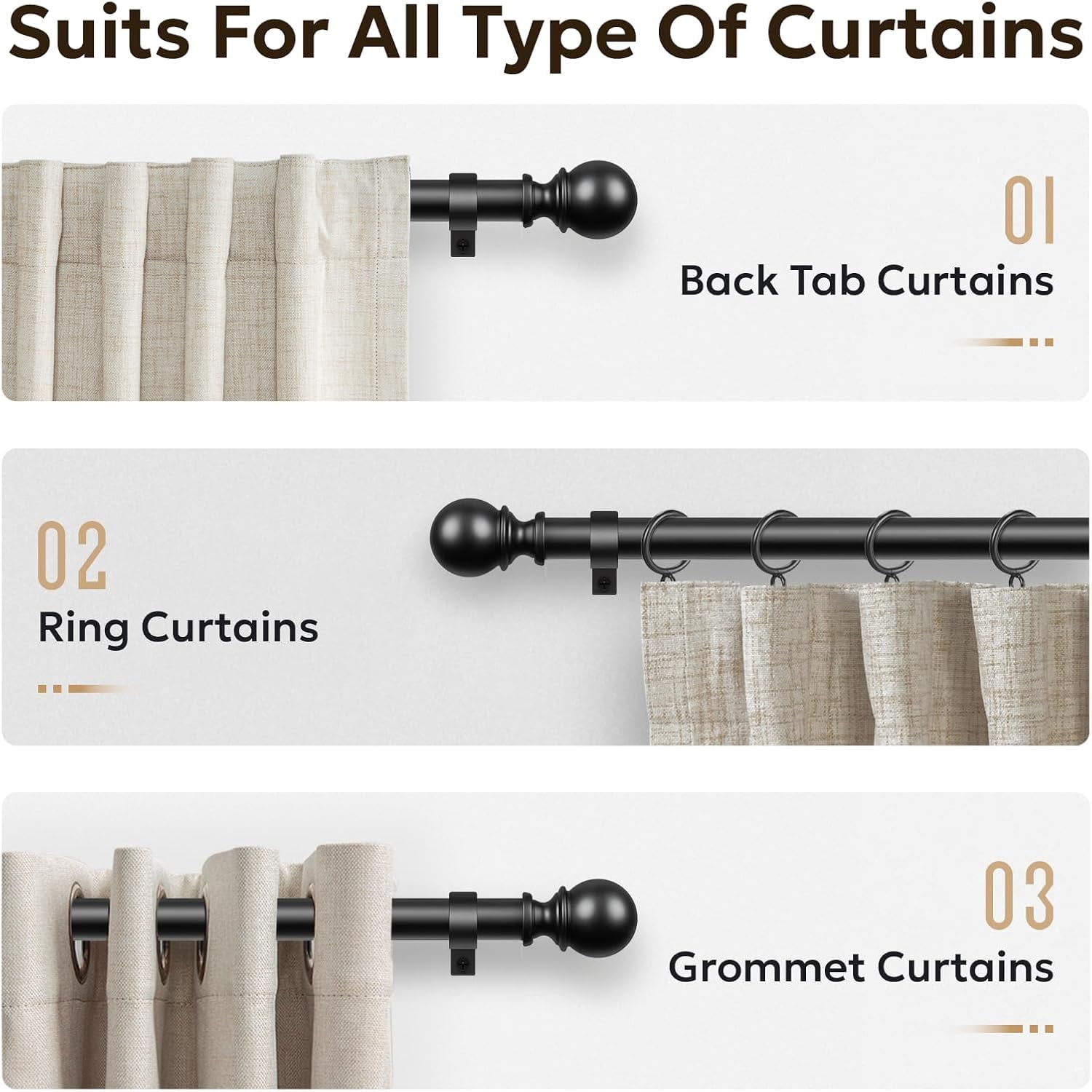 Heavy Duty Adjustable 1-Inch Black Curtain Rod, 144-168 inches, Room Divider
