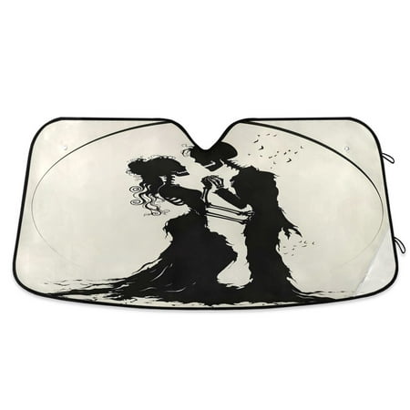 Skeleton Love Silhouette Car Windshield Sun Shade Foldable Car Front Window Visor Heat and UV Protection 53x23.5