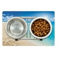 thumbnail image 1 of Beach Pet Mat for Food and Water, Sunny Summer Seashore Clear Sky Seashells Starfish Clouds Aquatic Picture, Non-Slip Rubber Mat for Dogs and Cats, 18" X 12", by Ambesonne, 1 of 1