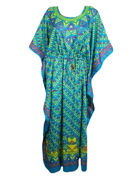 Mogul Women Kaftan Maxi Dress, Green Housedresses, boho summer dresses, Floral Printed Summer Kaftan, holidays Fashion Caftan One Size
