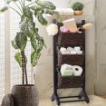 thumbnail image 5 of 3-Tier Floor Stand with Water Hyacinth Storage Baskets, Black/Espresso - Standing Organizer Rack for Bathroom, Kitchen, Laundry, Living Room, 5 of 5