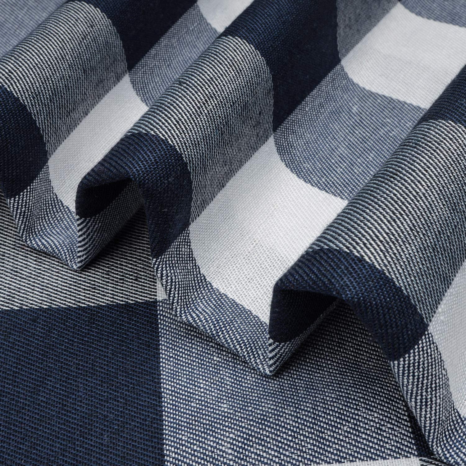 Buffalo Check Shower Curtain: Cotton Blend Plaid Woven Texture & Machine Washable, Water-Repellent, Rustic Farmhouse Style for Bathroom - Indigo Blue and White, 72x72 Inch