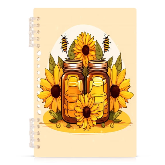 Sunflowers Honey Jars Bee Notebooks 1-subject Journal 60 Sheets A5 College Ruled Paper Detachable Ring 8.3"x5.7"