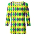 thumbnail image 5 of Mardi Gras Shirts for Women Carnival Bling Glitter 3/4 Length Sleeve Crewneck Tunic Tops Casual Spring Party Dressy Blouses, 5 of 5