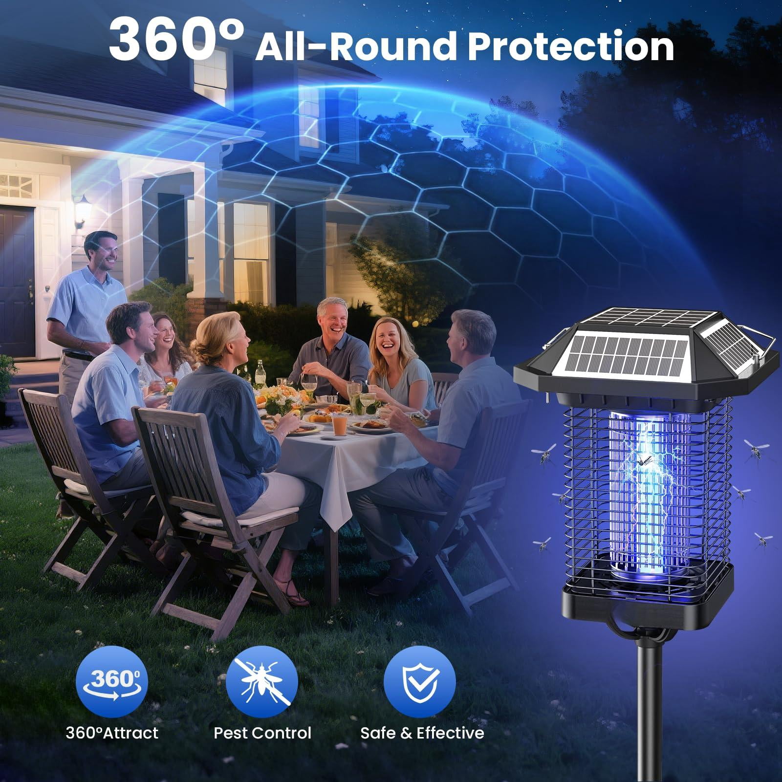 Solar Zapper Outdoor  2 In 1 Mosquito Cordless & Rechargeable Insect Killer Lamp 3500v Catcher Decor Light For Patio Garden Backyard