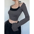 thumbnail image 6 of KelaJuan Women's Summer Halter Cami Tops, Solid Color Long Sleeve Scoop Neck Crop Tops + Camisole Outfits, 6 of 6