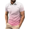 thumbnail image 3 of Vetsdori Collared T-Shirts for Men Fashion Pink Pull-On Gradient Print Button up Crewneck Short Sleeve Big and Tall Mens Shirts, 3 of 7