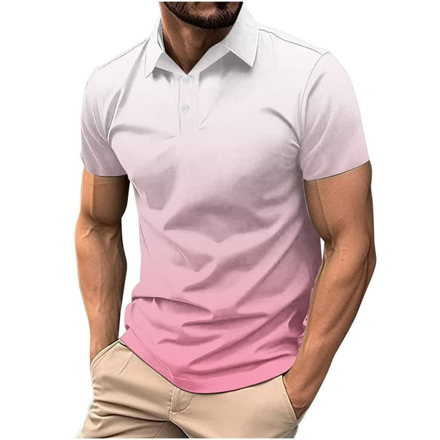 WRKEKC Mens Short Sleeve Button Down Shirts Casual Gradient Print Button T-Shirt Shirt for Stylish Look