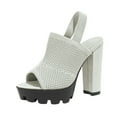 thumbnail image 3 of Womens Platform Chunky High Heel Slingback Sandals Fashion Mesh Knit Peep Open Toe Block Heeled Summer Shoes, 3 of 6