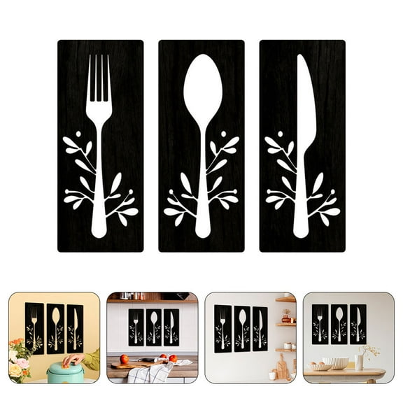 DRAFIDEEP Wall Decor for Kitchen Wooden Fork Spoon Cutter Sign Basswood 1 Set 30X12X0.5CM