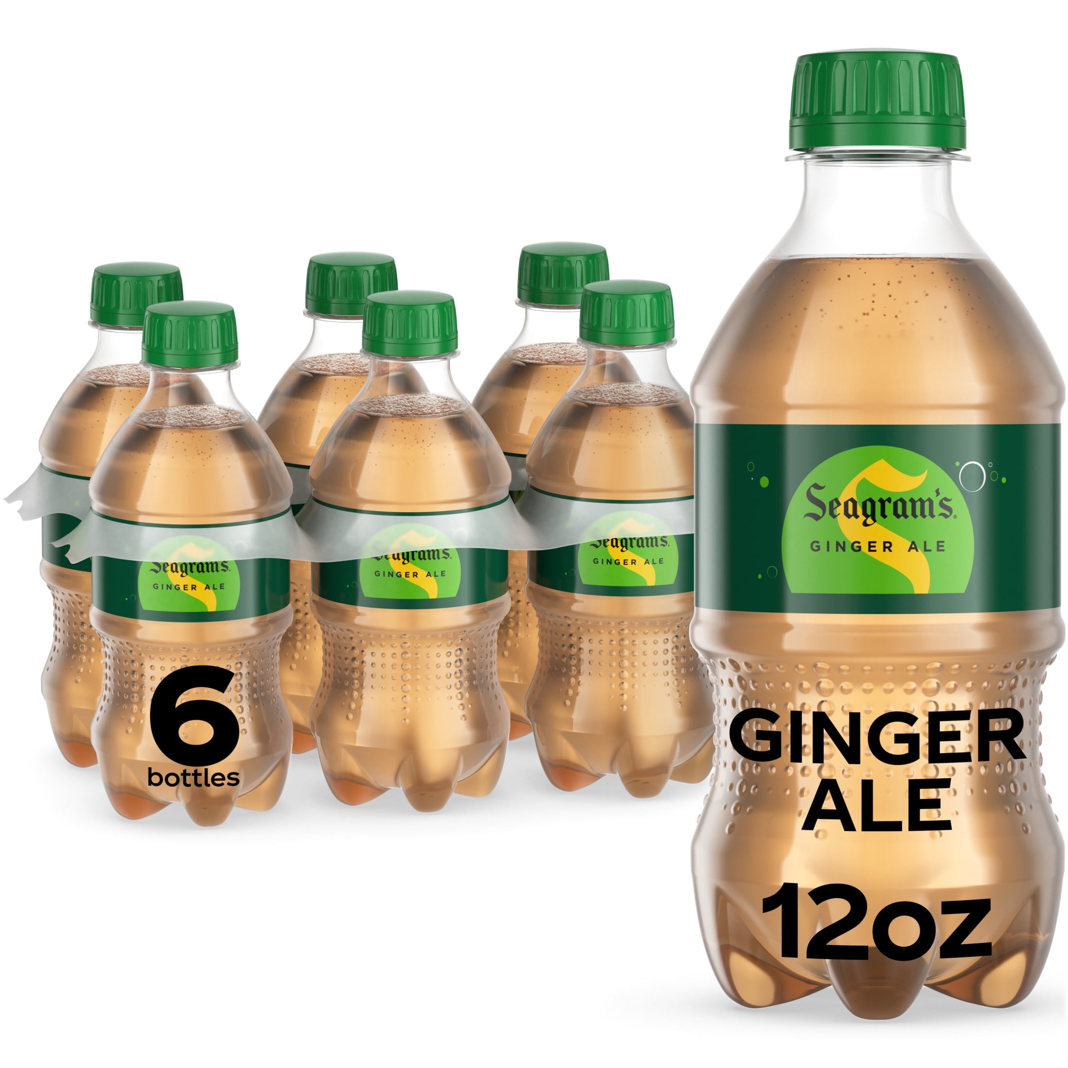 (4 pack) Seagram's Ginger Ale Soda Pop Bottles, 12 fl oz, 6 Pack