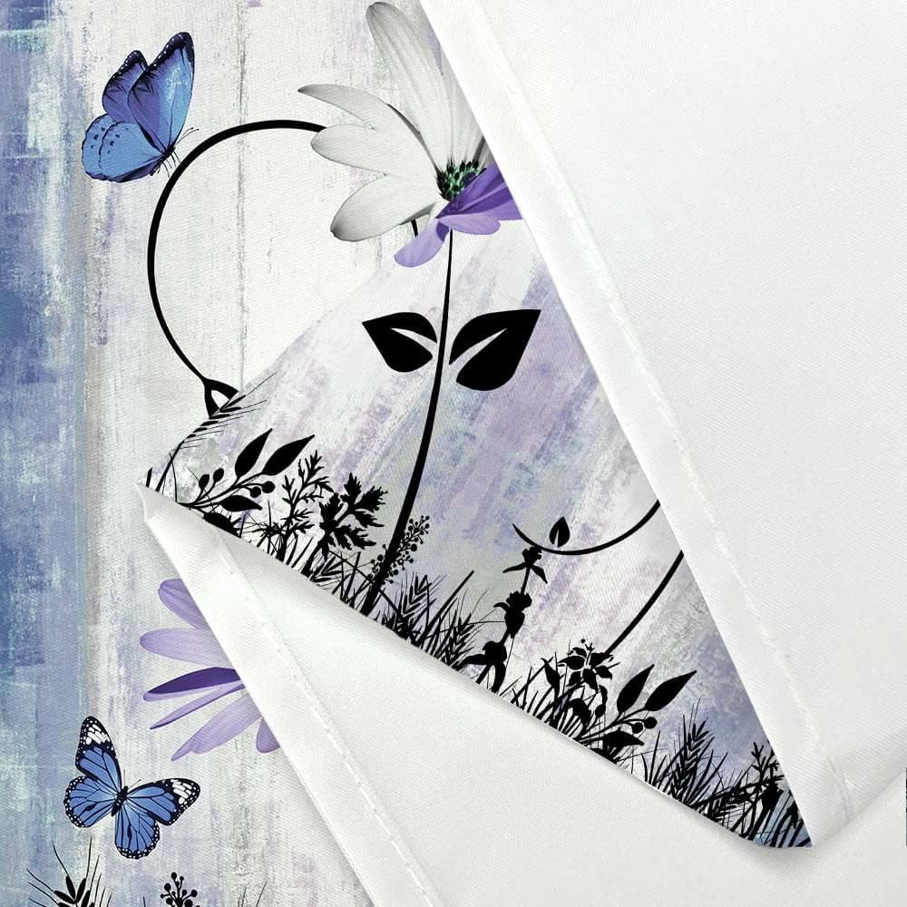 Rustic Farmhouse Shower Curtain for Bathroom, Farm Teal Daisy Floral Flowers and Butterfly on Country Wooden Bath Curtains, Turquoise Purple Blue Fabric Bathroom Decor Set with Hooks 36x72