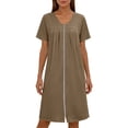 thumbnail image 4 of jtjvou Women's Front Zipper House Coat Short Sleeve Robe Lounge Zip Up Dress Loose Comfort Nightgown with Pockets Khaki M, 4 of 6