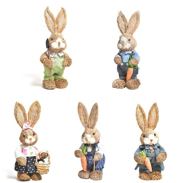 Cute Easter Straw Rabbit Decoration Woven Bunny Garden Adornment 32cm Handmade Straw Rabbit Decorations Theme Party Supplies11China He Qiyong unisex