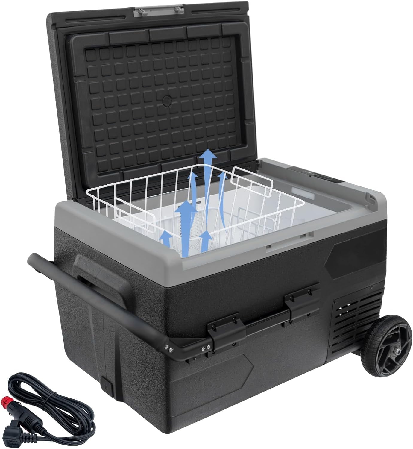 SMAD 12V/24V Car Fridge 50L Camping Mini Fridge Freezer, Quiet Electric Compressor Cool Box, Black