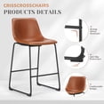 thumbnail image 6 of CRISSCROSSCHAIRS Counter Height Bar Stools Set of 2, Modern Faux Leather Barstools with Back, Metal Legs, 26 inch Seat Height, 6 of 8