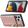 thumbnail image 6 of iPhone 13 Pro Max Case with Card Holder for Women,Crossbody Wallet Case for iPhone 13 Pro Max with Strap,[Ring Holder Kickstand] Lanyard Leather PU Magnetic Clasp Zipper Purse,6.7" Pink, 6 of 7