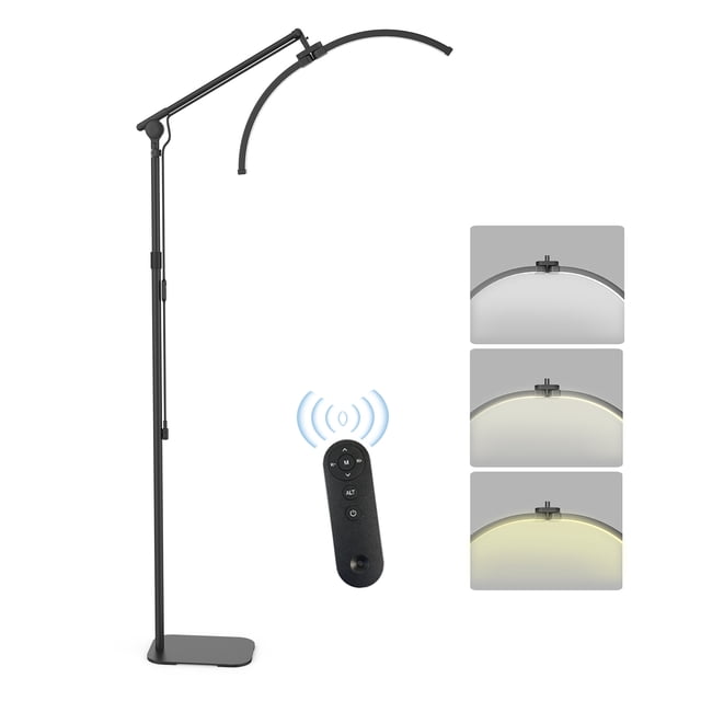 Zootealy Adjustable LED Floor Fill Light with Phone Holder and Remote Control - 25W-35W Power, 3000K-6000K Color Temperature, 360° Rotation, Foldable Design, Metal Stand - Black US Plug