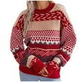 thumbnail image 2 of Ounisa Spring Winter Sweaters for Women, Women's Long Sleeve Crewneck Striped Color Block Print Oversized Knit Pullover Sweater, 2 of 9