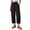 Black, variant on Zulora Women's Summer Solid Color Linen Elastic High Waist Pants Casual Straight Leg Capri Trousers with Side Button Waist for Beach Holiday Daily Wear