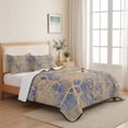 thumbnail image 5 of Quilts King Size Bedding Set, Coral Branches Lightweight Quilted Comforter, Blue Tan Gold Boho Modern Abstract Art Soft Reversible Bedspread Coverlet with Pillow Covers for All Season, 96" x 106", 5 of 9