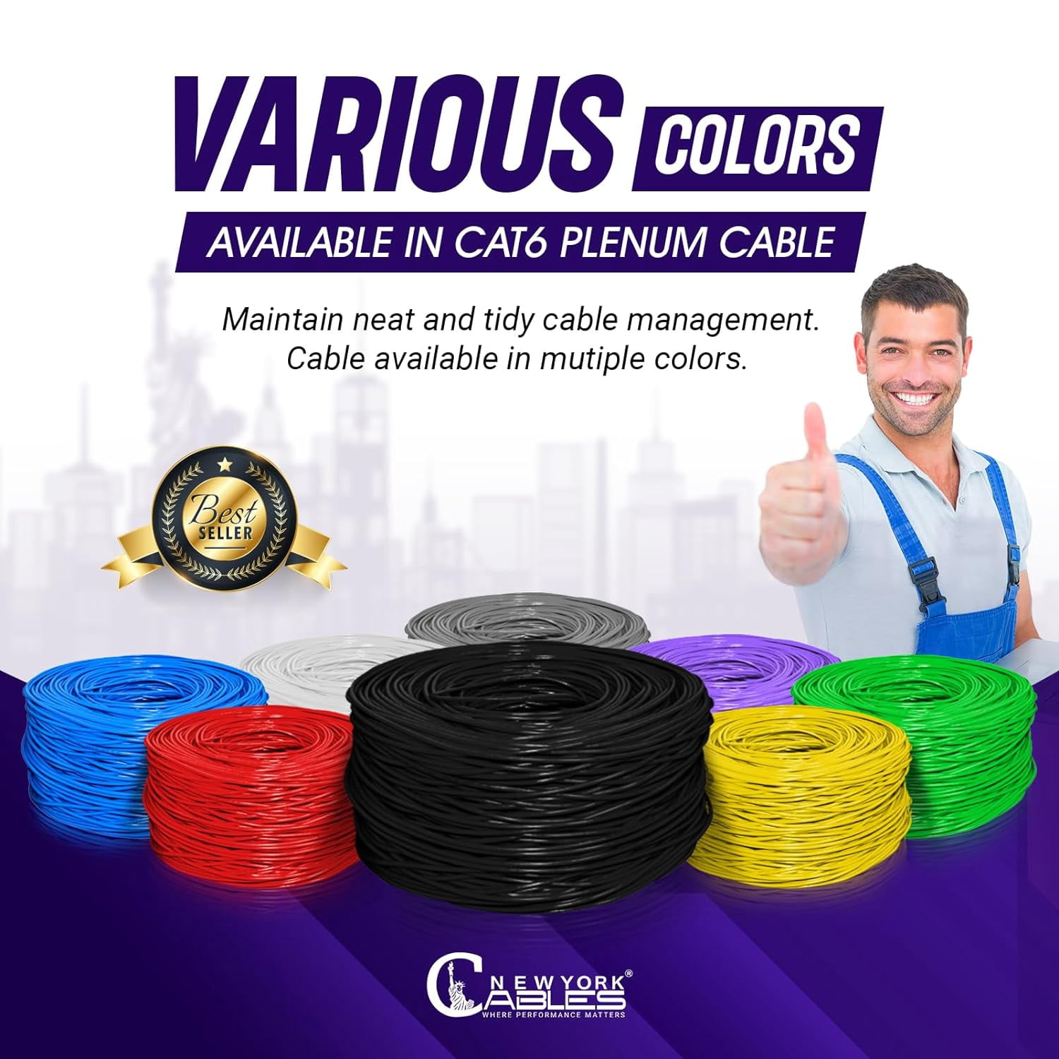 NewYork Cables Cat6 Plenum CCA 1000ft Bulk Ethernet Network LAN Cable UTP 4Pairs 550MHz 23AWG Black