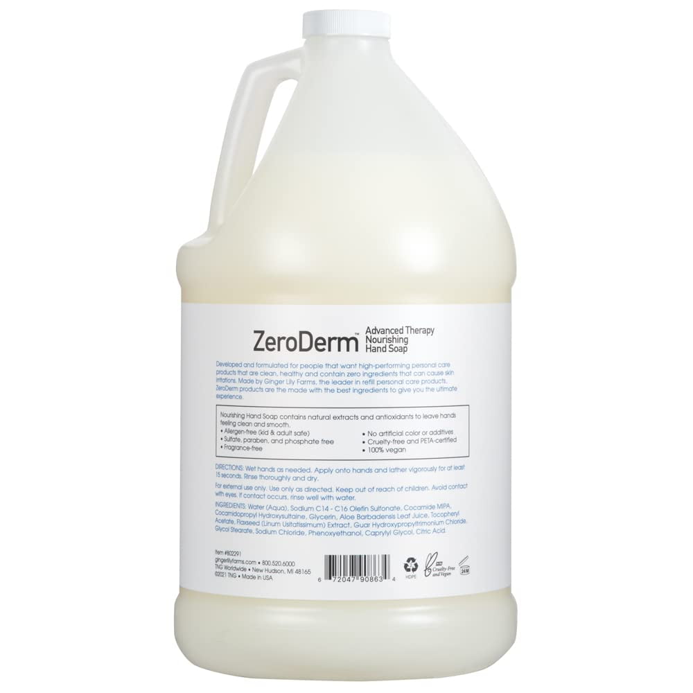 Ginger Lily Farms Botanicals ZeroDerm Advanced Therapy Nourishing Liquid Hand Soap Refill, 100% Vegan & Cruelty Free, Fragrance Free, 1 Gallon (128 Fl. Oz.)