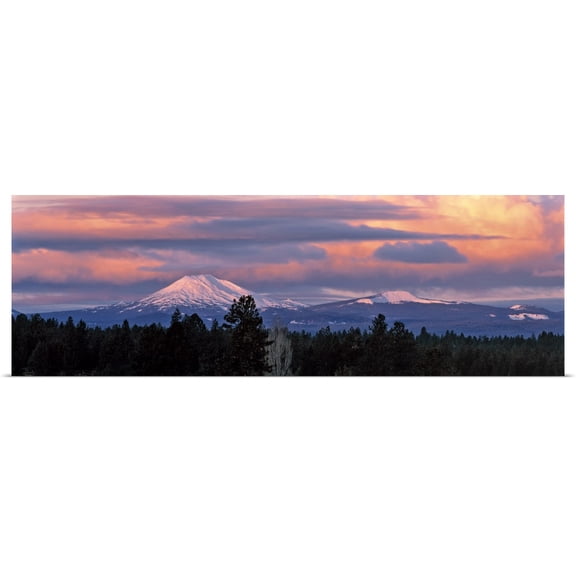 Great BIG Canvas | Rolled Ric Ergenbright Poster Print entitled Clouds take on sunrise colors above Mt Bachelor in the Cascades Range