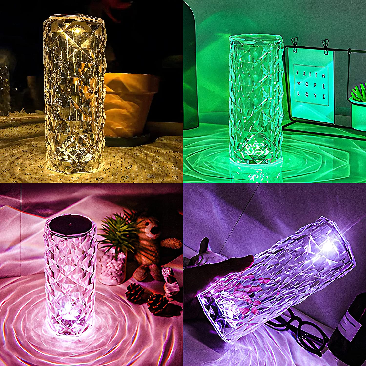 KU XIU Touch Crystal Lamp 16 Colors RGB Changing Crystal Table Lamp,Rose Diamond Acrylic Table Lamp with Remote Control & USB Port for Bedroom Bar - image 3 of 14