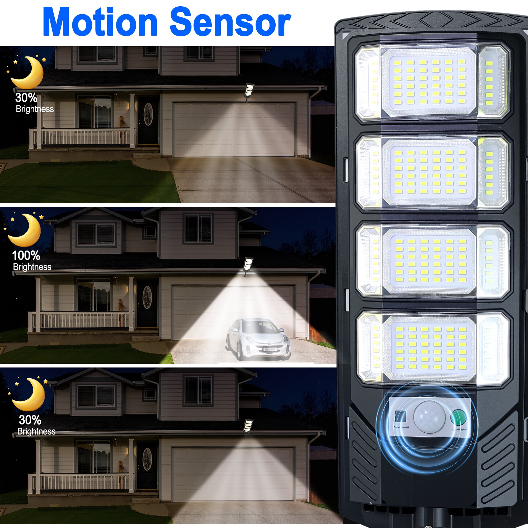 OTROAD Solar Street Lights Outdoor Waterproof with Motion Sensor, Flood Security Light with Remote Control Dusk to Dawn Commercial Lighting for Yard Path