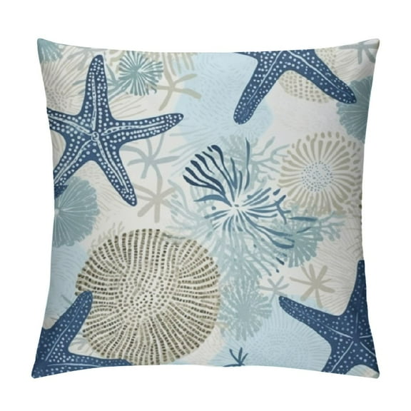 Creowell Nautical Coastal Pillow Covers Beach Ocean Themed Decorative Couch Pillow Cases Starfish Seashell Throw Pillows Home Decor for Living Room Bedroom Bed Cushion Outdoor