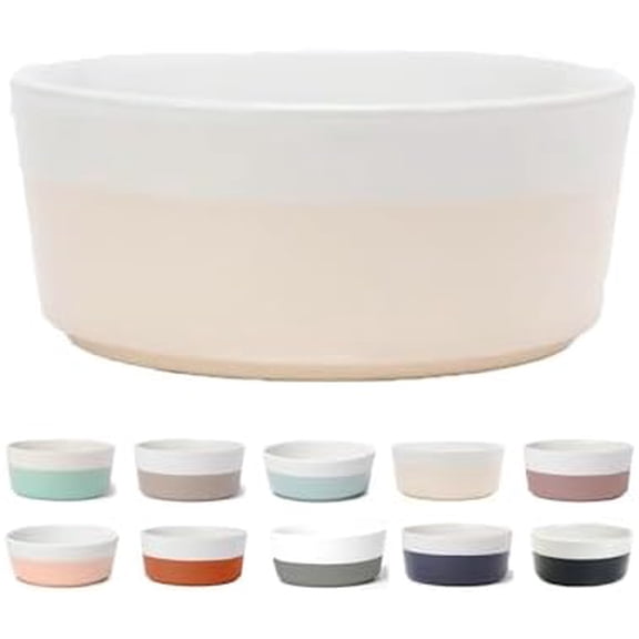 Dipper Ceramic Dog Bowl for Small and Large Breeds - Heavyweight and Durable Pet Food and Water Dish Crock, Dishwasher Safe, Modern (Small, Buttercream)