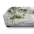 thumbnail image 3 of Palm Soft Flannel Fleece Throw Blanket, Tropical Island Illustration with Exotic Trees and Bungalow Tiki Bar on Beach, Cozy Plush for Indoor and Outdoor Use, 50" x 70", Multicolor, by Ambesonne, 3 of 6
