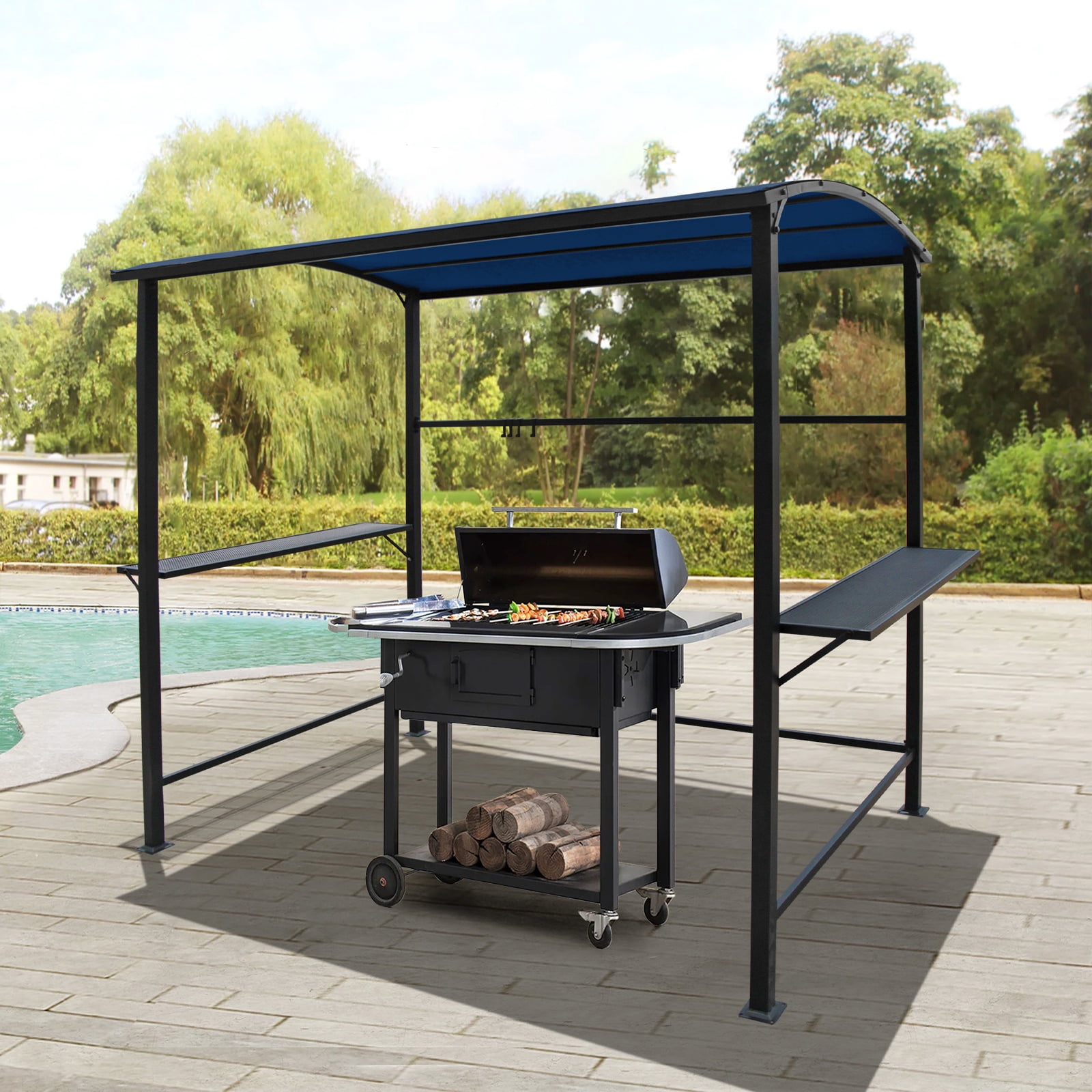 JOIVI Grill Gazebo 8FT x 4.6FT Outdoor Gazebo Patio Gazebo Canopy Grill BBQ, Blue