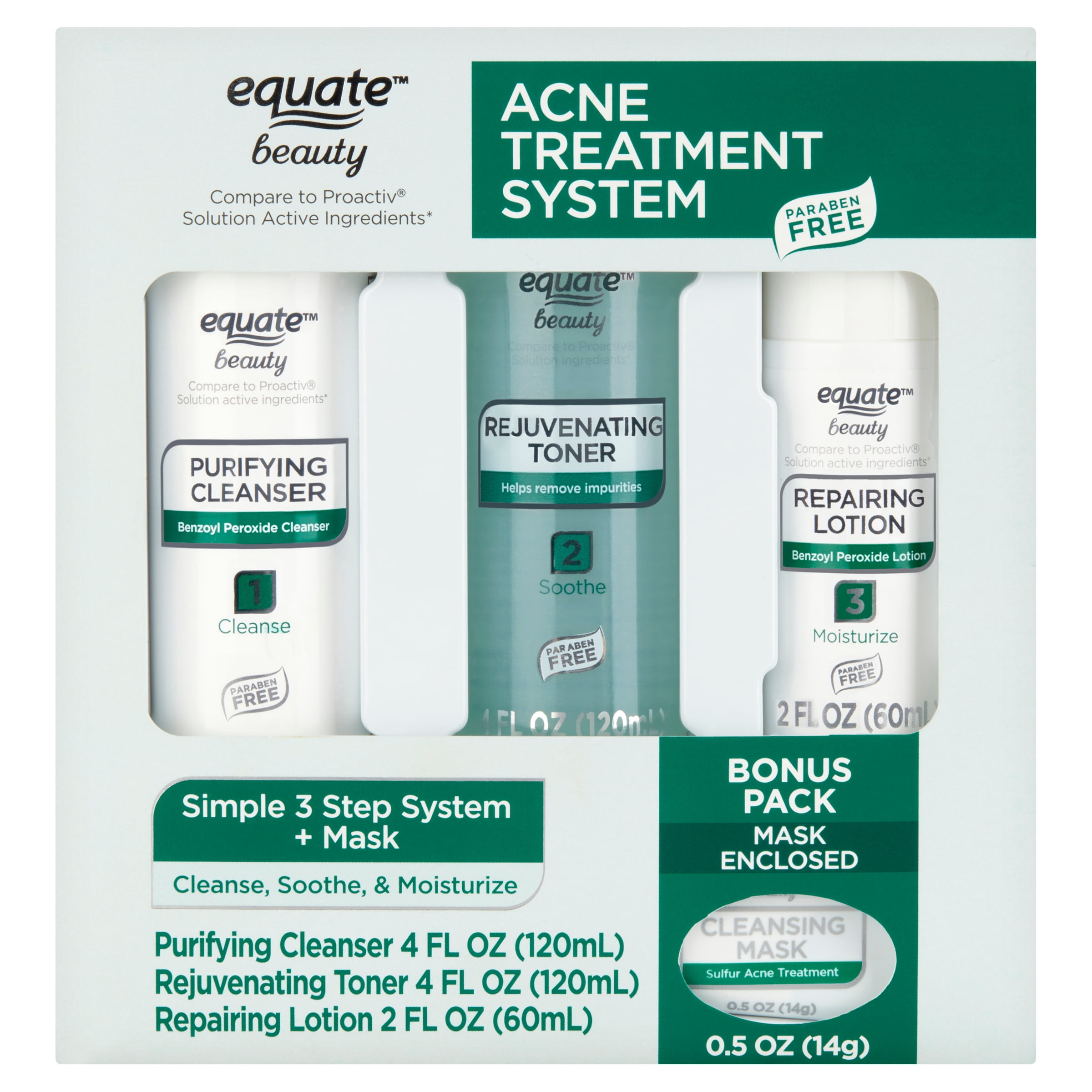 Equate Beauty Acne Treatment Regimen Set with Benzoyl Peroxide, 4 Piece Set