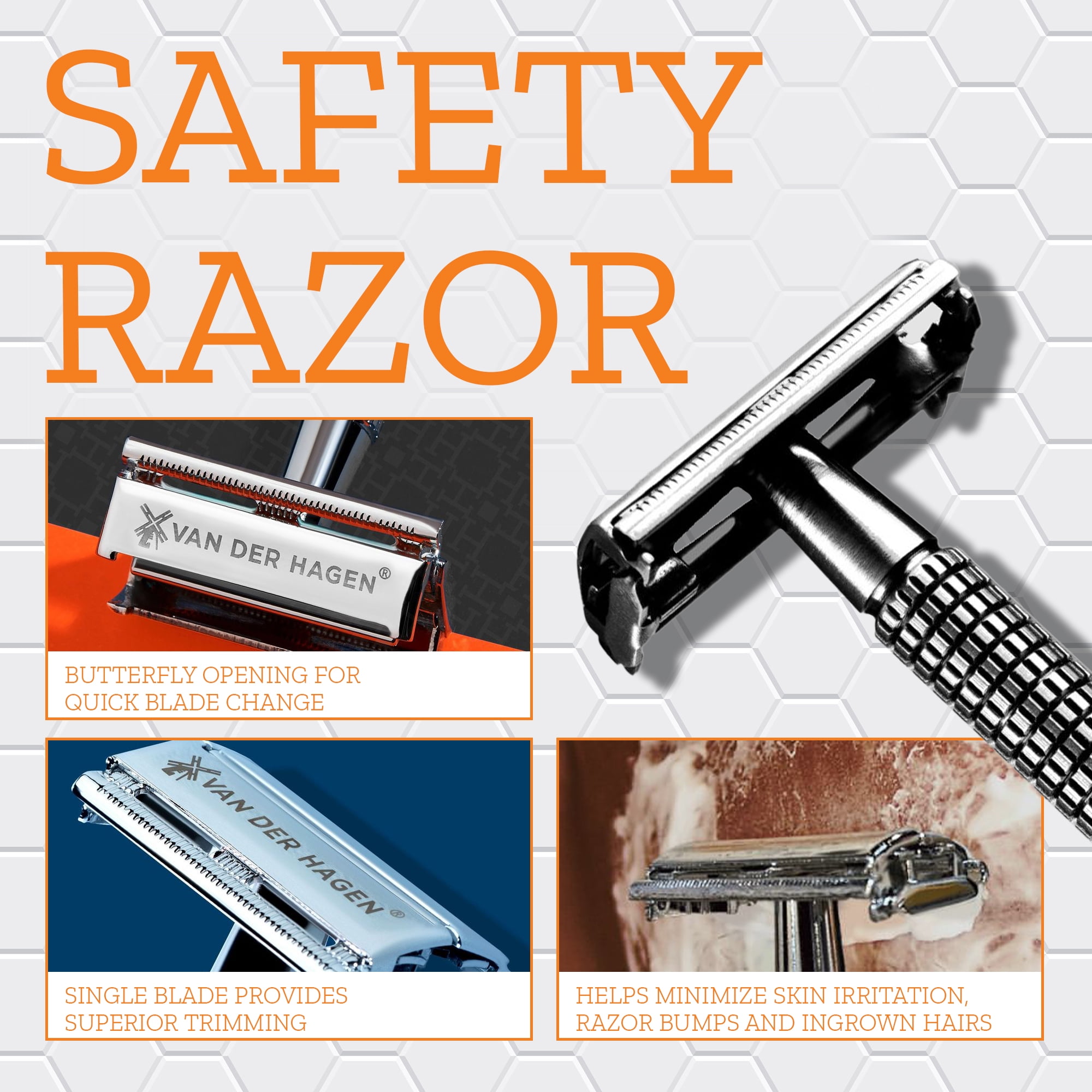 Van Der Hagen Traditional Safety 5-Blade Razor, for All Skin Types, Men, 1 Pack