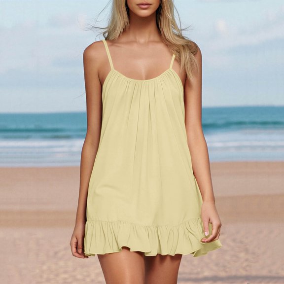 BOOMNY Women's Backless Cami Dress Spaghetti Strap Lounge House Midi Dresses Flowy Beach Summer Sundress