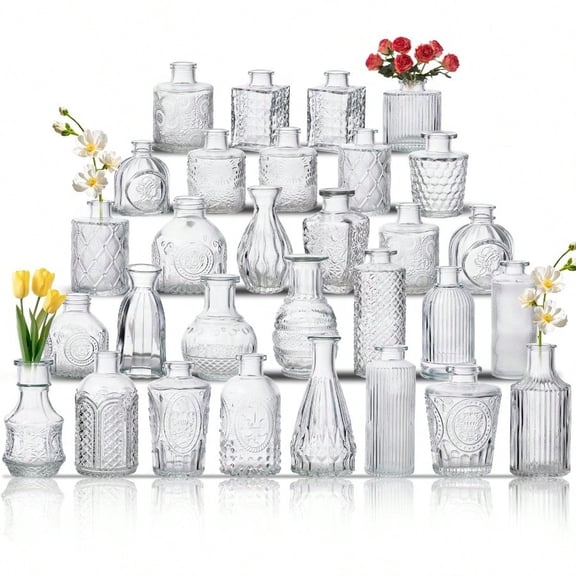 Glass Bud Vase Set of 30 Small Flower Vases Glass Vases for Centerpieces Vintage Home Table Decorations Bud Vases 30 Pcs Clear