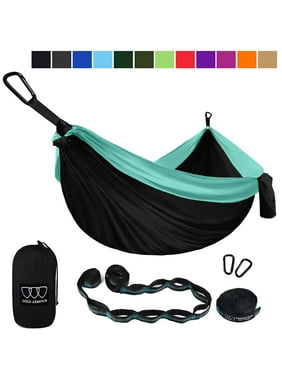Gold Armour Camping Hammock - Extra Large Double Parachute Hammock Black and Seafoam
