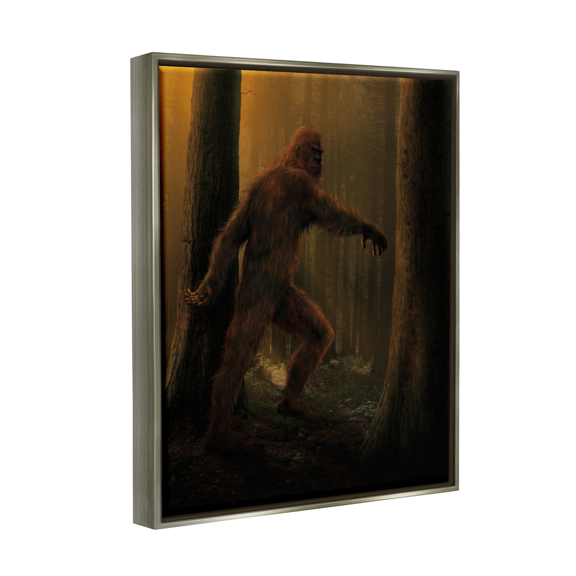 Stupell Industries Big Foot in Nature Fairy Tales & Fantasy Painting Gray Floater Framed Canvas Art Print Wall Art, 17 x 21