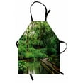thumbnail image 1 of Jungle Apron Deep Forest with Wooden Pier and River Refreshing Exotic Nature Wild Image, Unisex Kitchen Bib Apron with Adjustable Neck for Cooking Baking Gardening, Hunter Green Brown, by Ambesonne, 1 of 3