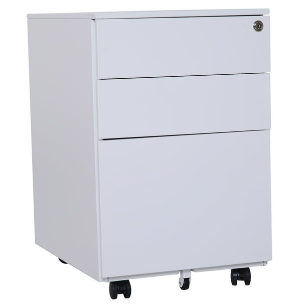 Vinsetto 24 Metal 3 Drawer Locking Under Desk Filing Cabinet On Wheels White Com Under Desk Filing Cabinet On Wheels, Under Desk Filing Cabinet White