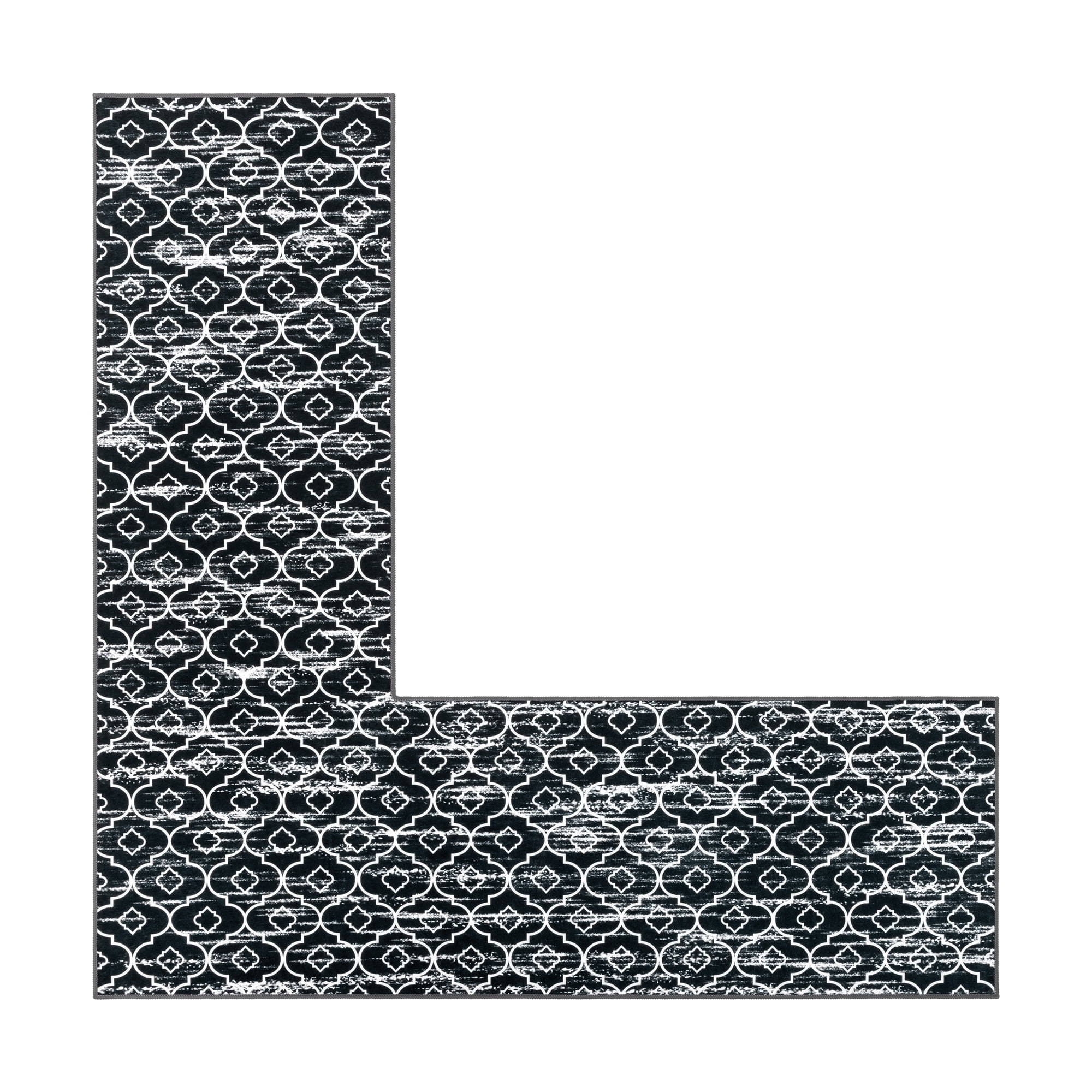 MeyJey Corner Kitchen Rug, 1 Piece Anti-Slip L Shape Kitchen Mat for Floor, Absorbent Runner in Front of Sink, Washable Floor Rugs for Home,Kitchen(Black-L,24”x 71”x 71”)