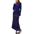 thumbnail image 2 of INSPIRE CHIC Women's Sequined Maxi Dress Velvet Crewneck Long Sleeve Cocktail Evening Bodycon Dress M Royal Blue, 2 of 6
