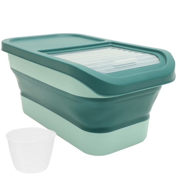 Rice Storage Box with Sliding Lid for Pet Food and Grains Large Capacity Green
